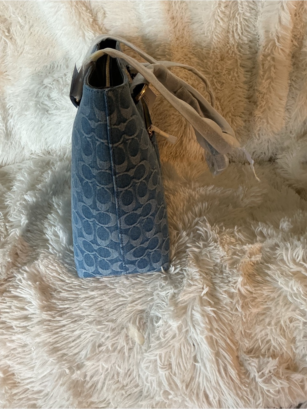 Coach Denim Blue Signature Canvas Tote with Leather Trim - Picture 3 of 5